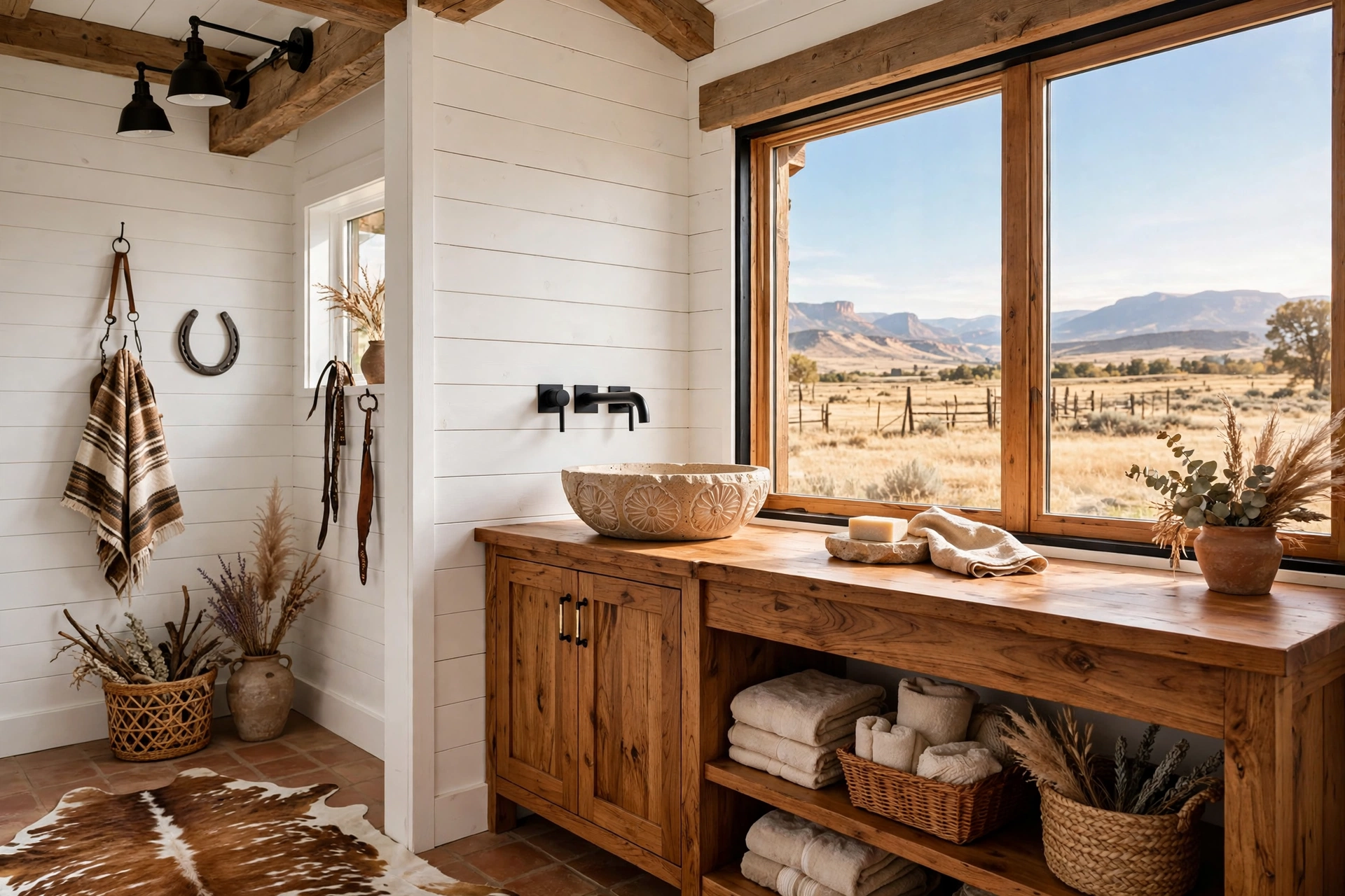 Set a stone vessel sink on the vanity