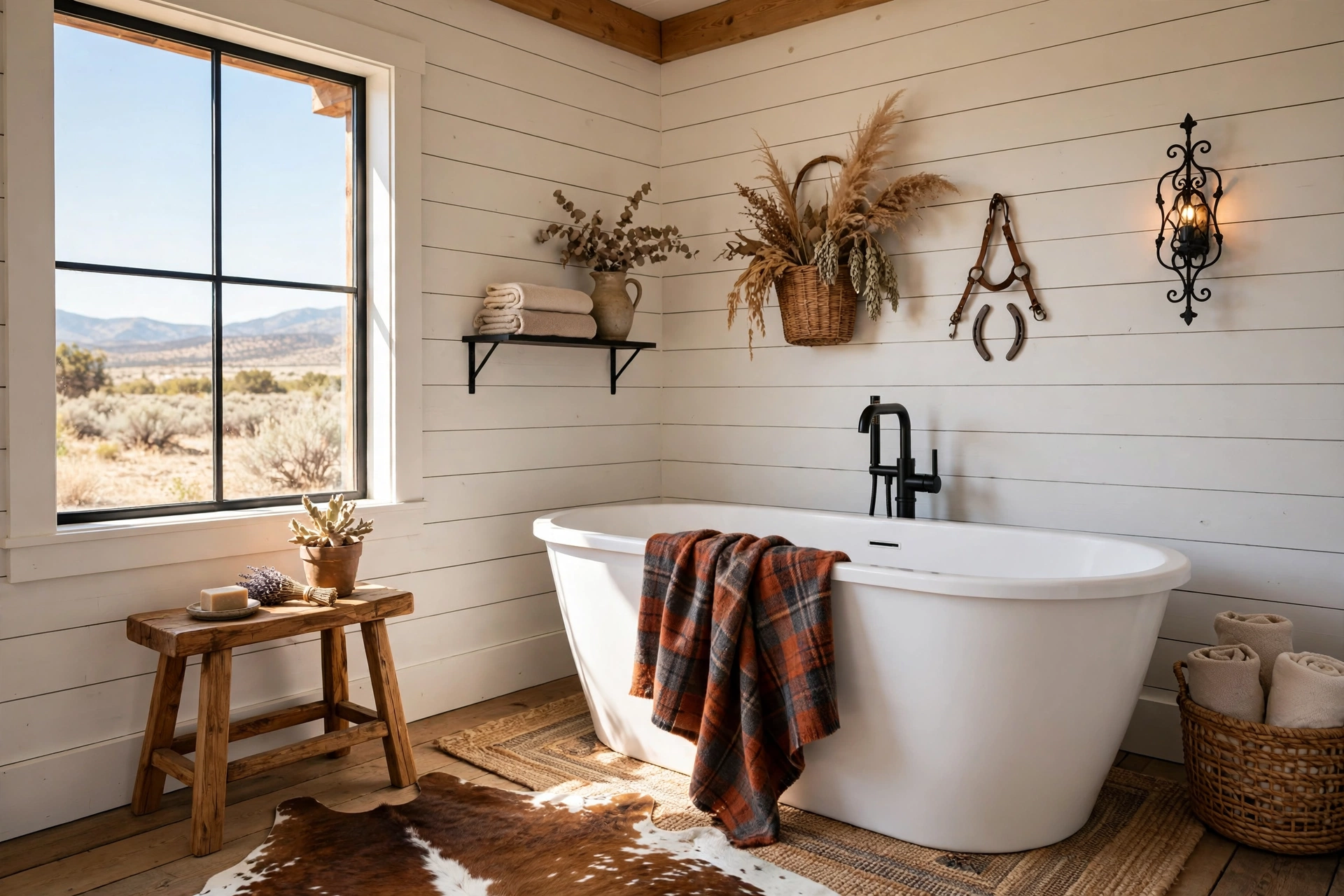 Fold plaid wool throws over the tub edge