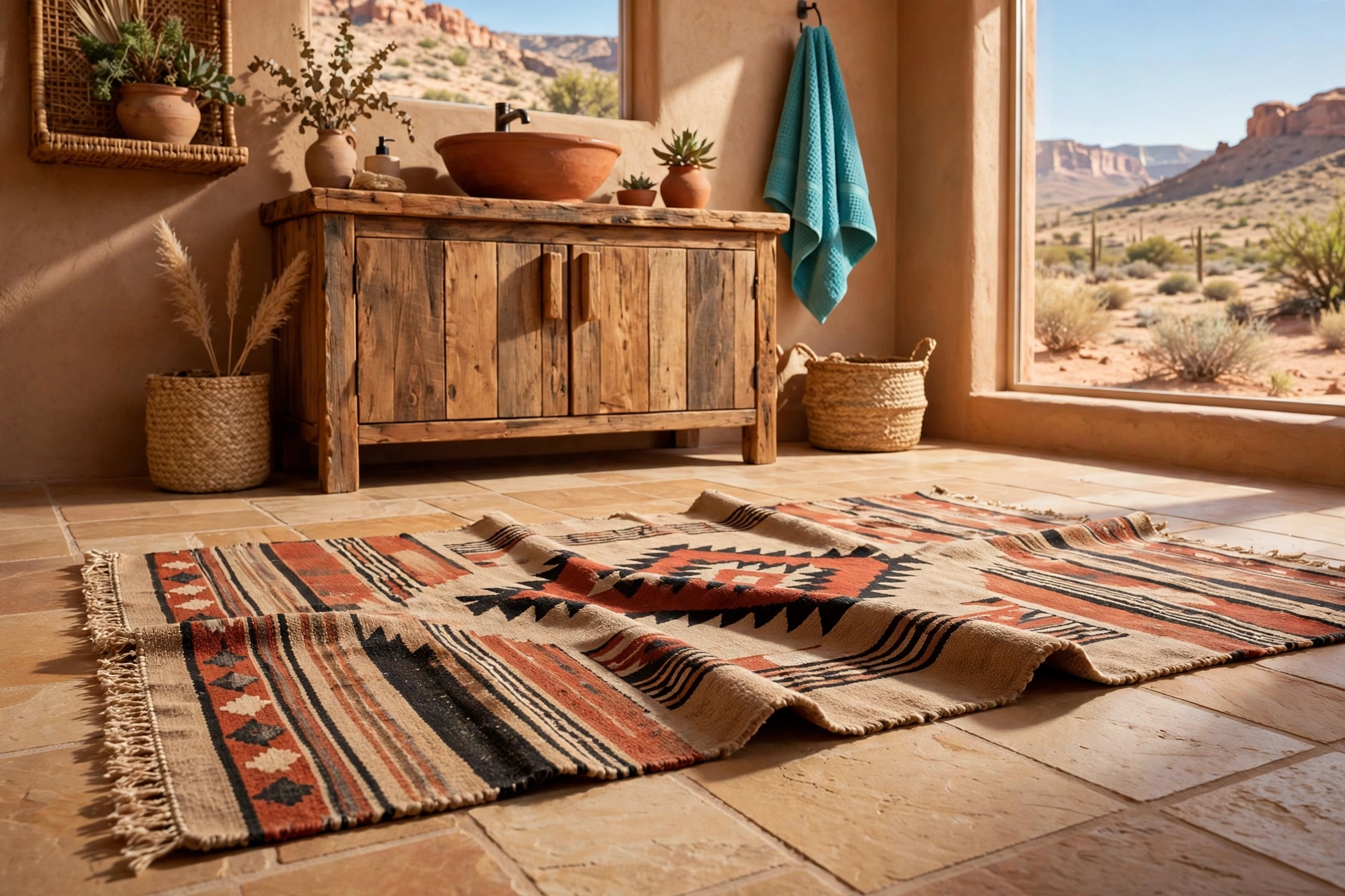 Layer a flatweave rug in desert tones