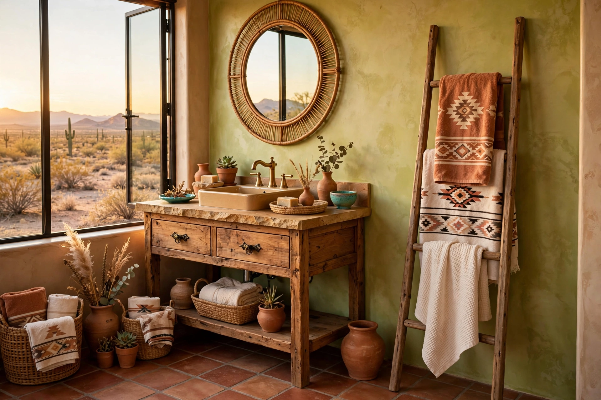 Add a wooden ladder for towels