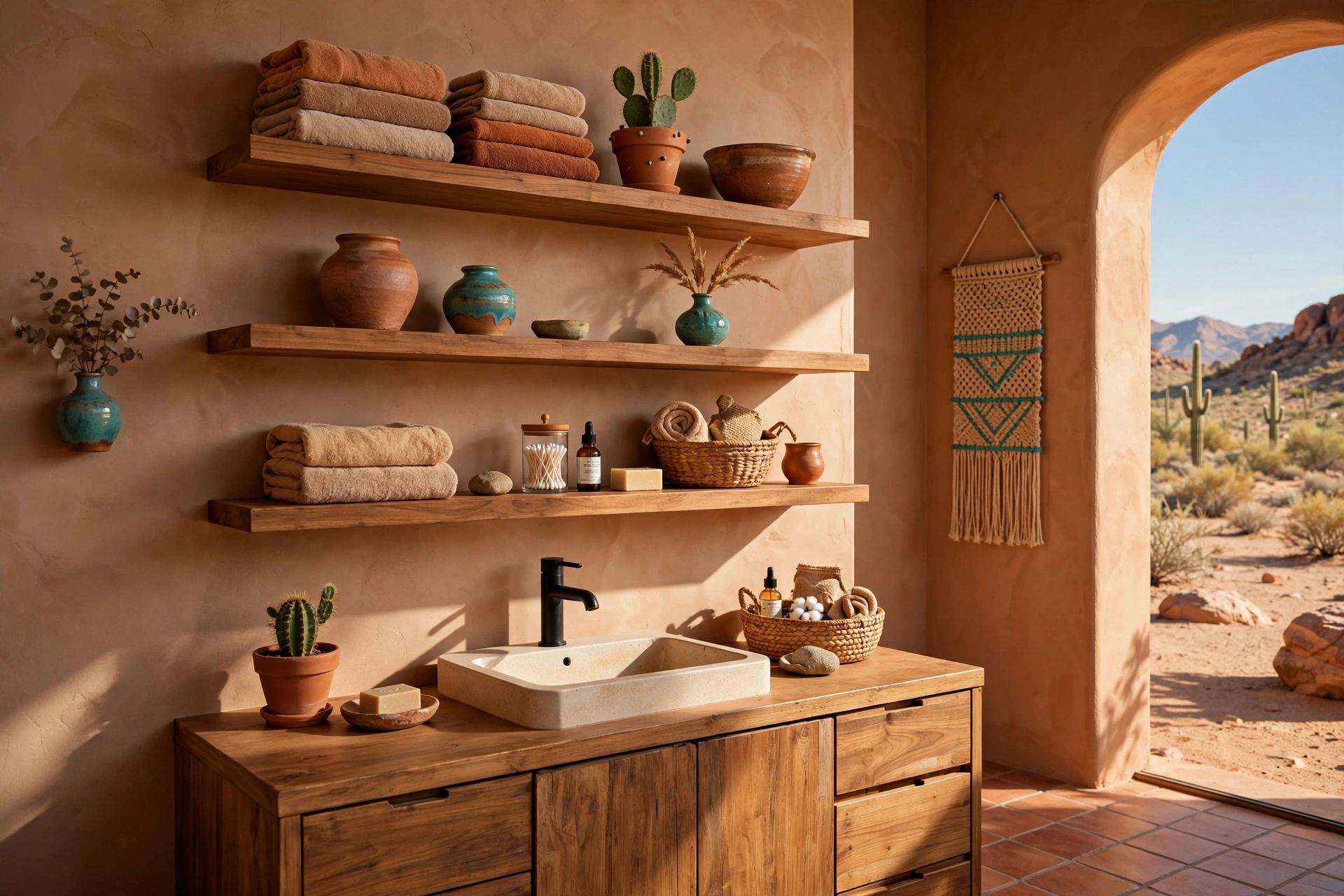 Add open wood shelving for display