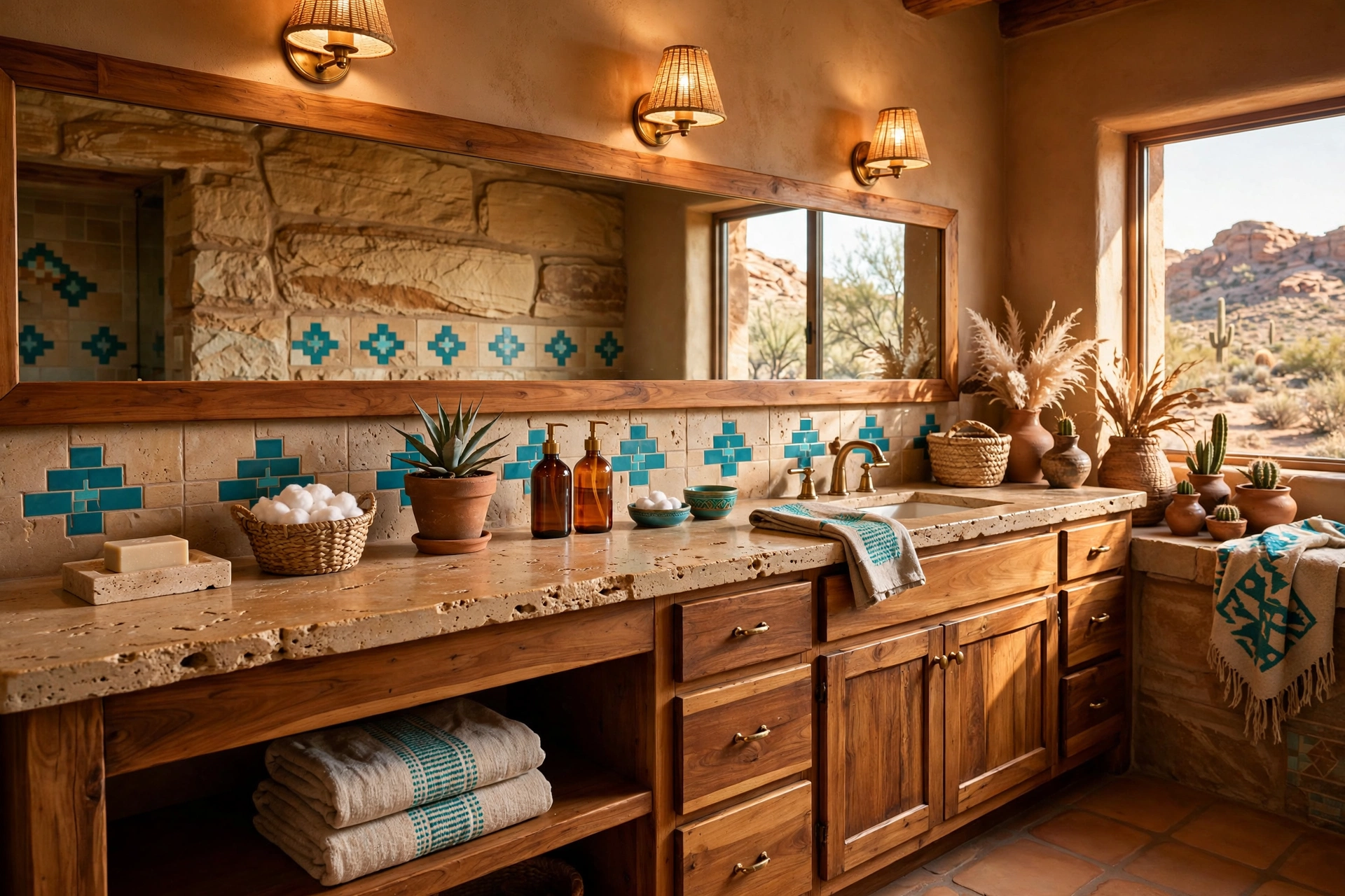 Style the vanity with desert-inspired accessories