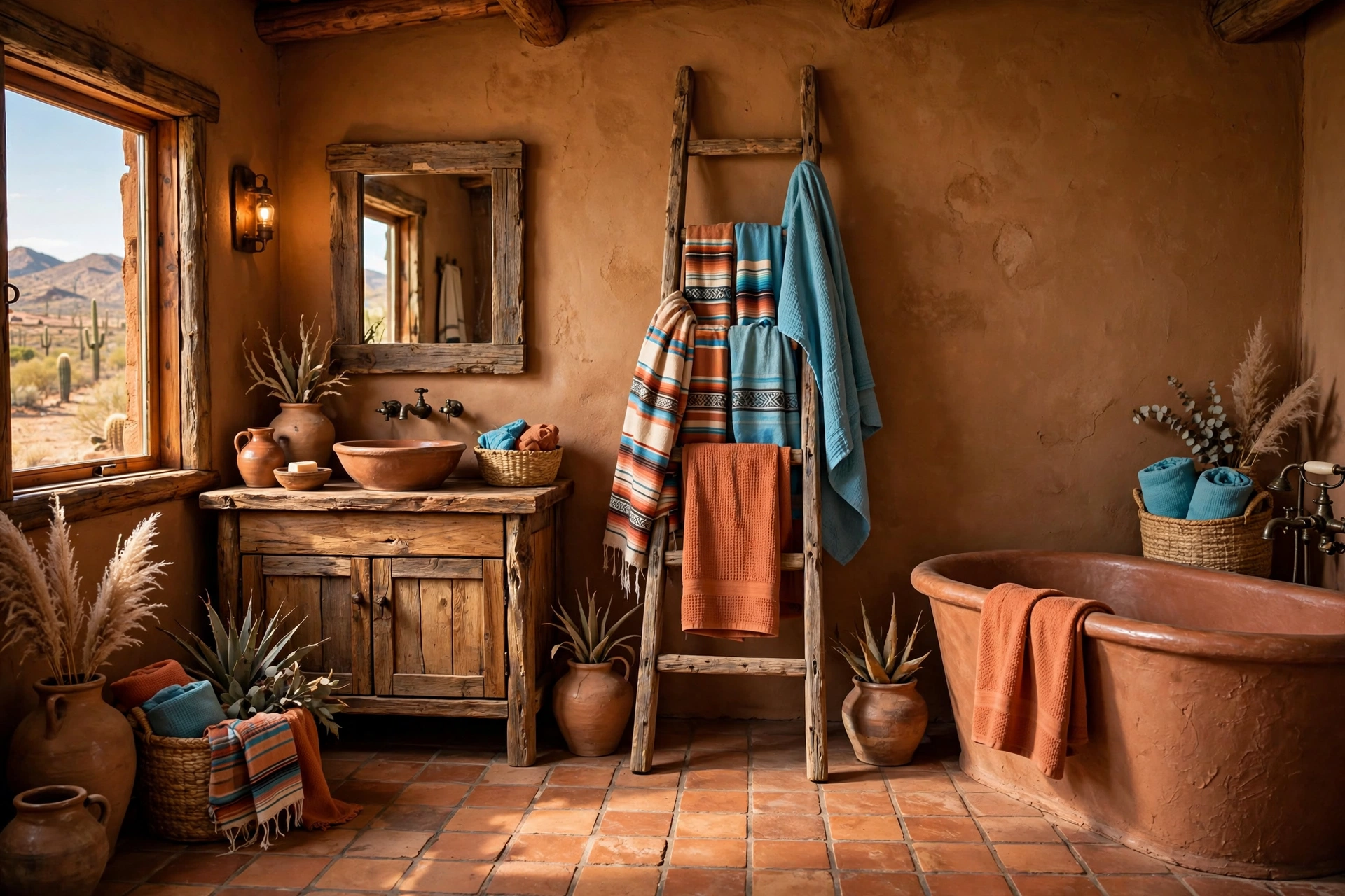 Mount a rustic ladder towel rack