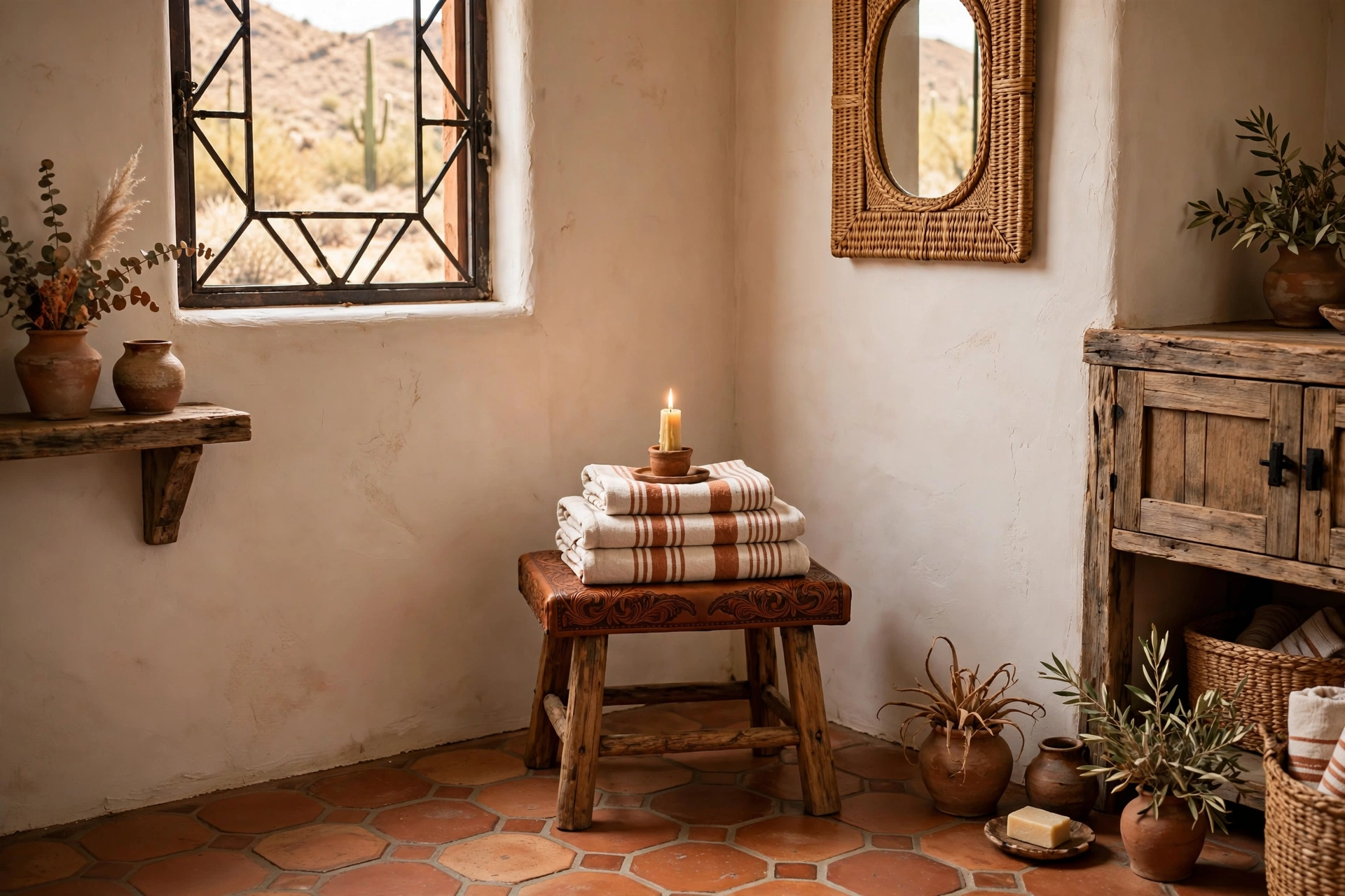 Add a leather and wood stool