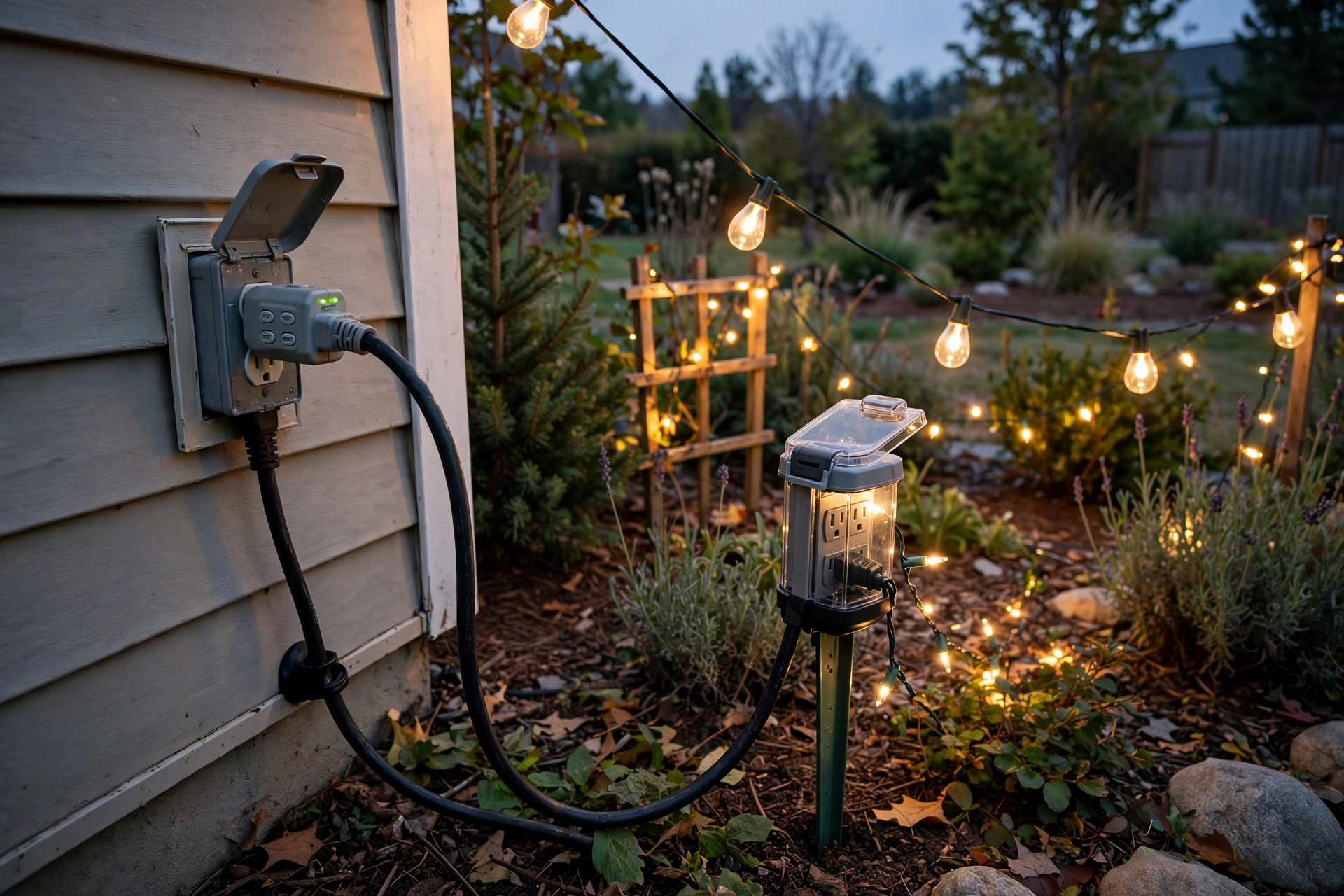 A GFCI Outlet Adapter or Outdoor Surge Protector